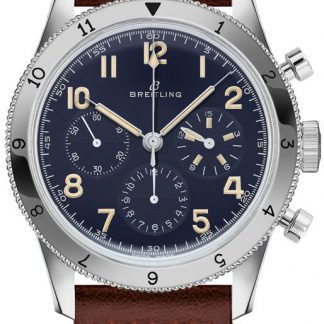 Breitling Avi 1953 Edition Platinum Chronograph Blue Dial Brown Leather Strap Watch for Men - LB0920131C1X1