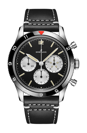 Breitling Avi Ref. 765 1964 Re Edition Black Dial Black Leather Strap Watch for Men - AB09451A1B1X1