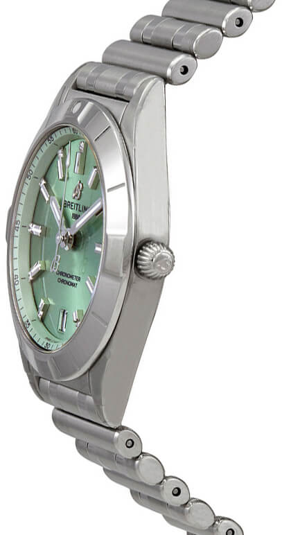 Breitling Chronomat 32 Diamonds Green Dial Silver Steel Strap Watch for Women - A77310101L1A1