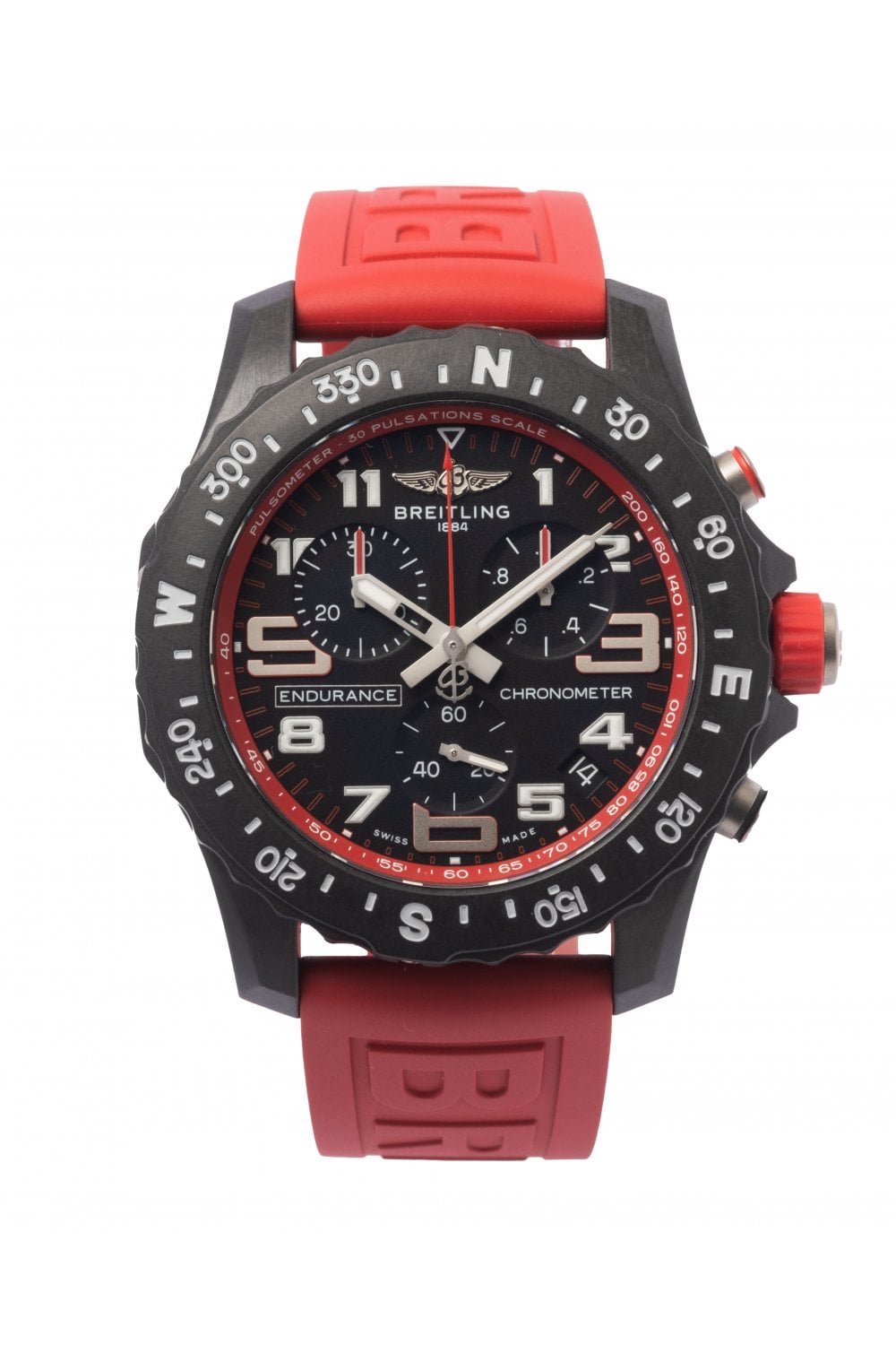 Breitling Endurance Pro Black Dial Red Rubber Strap Watch for Men - X82310D91B1S1