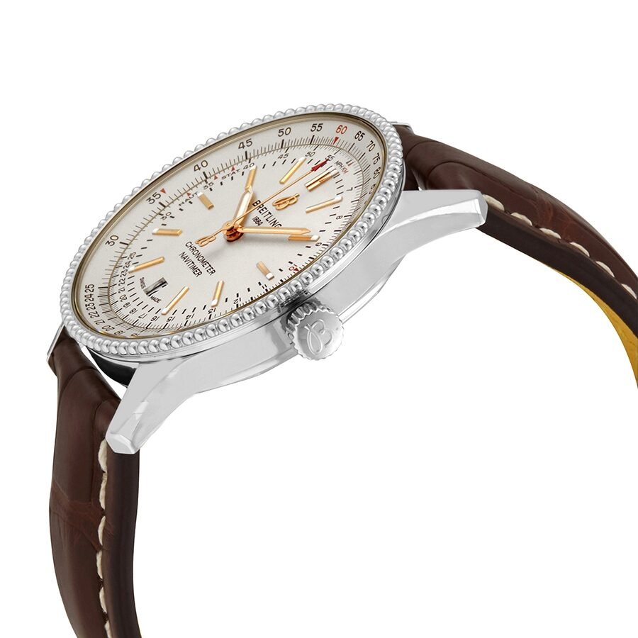 Breitling Navitimer 1 Automatic 41mm White Dial Brown Leather Strap Mens Watch - A17326211G1P1