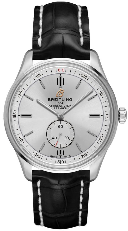 Breitling Premier Automatic 40mm Silver Dial Black Leather Strap Watch for Men - A37340351G1P1