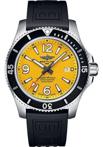 Breitling Superocean Automatic 44mm Yellow Dial Black Rubber Strap Watch for Men - A17367021I1S1