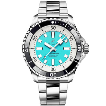 Breitling Superocean Automatic 44mm Turquoise Dial Silver Steel Strap Watch for Men - A17376211L2A1