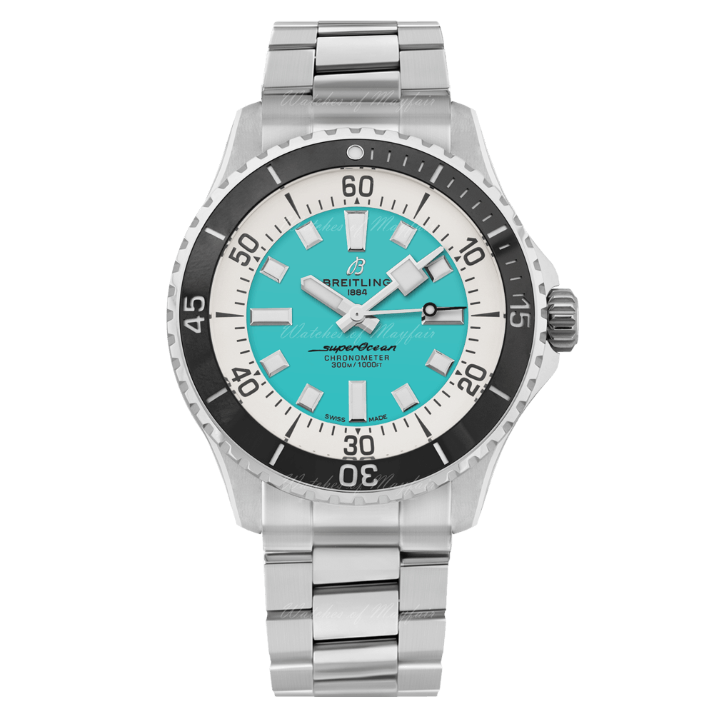 Breitling Superocean Automatic 44mm Turquoise Dial Silver Steel Strap Watch for Men - A17376211L2A1