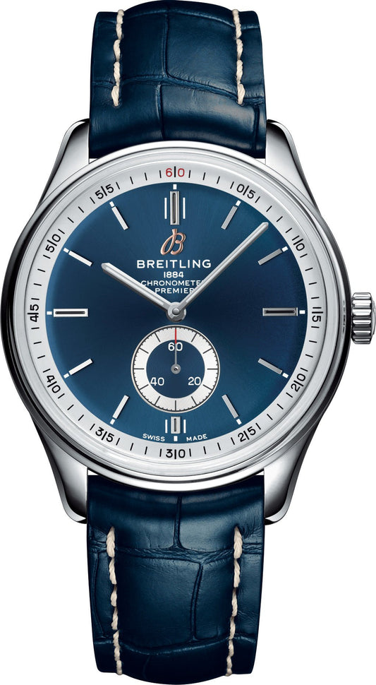 Breitling Premier Automatic 40mm Blue Dial Blue Leather Strap Mens Watch - A37340351C1P2