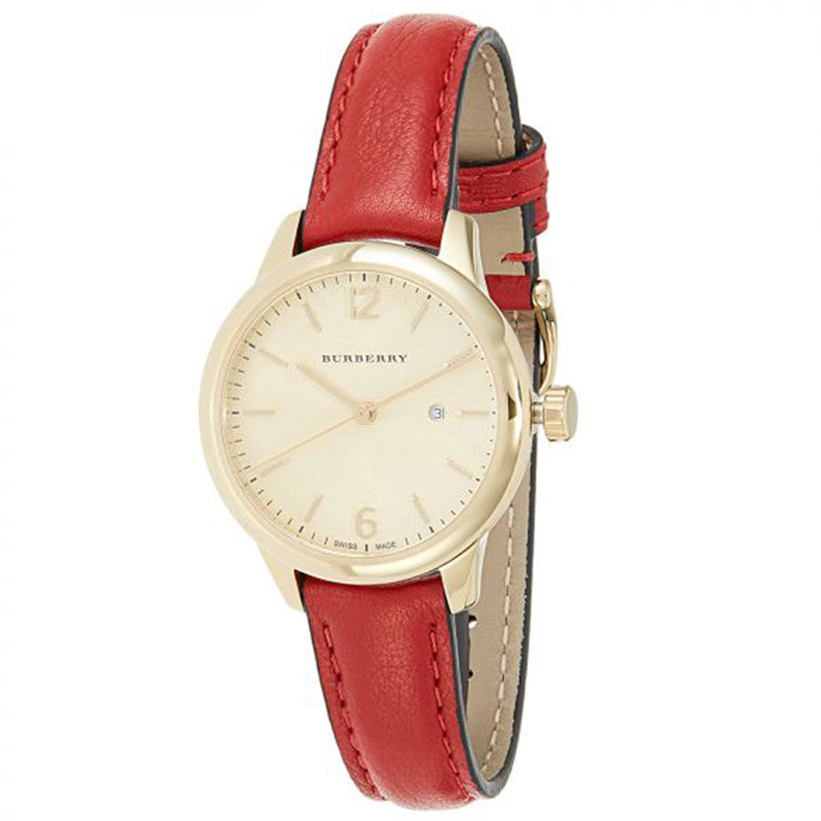 Burberry The Classic Gold Dial Red Leather Strap Watch for Women - BU10102