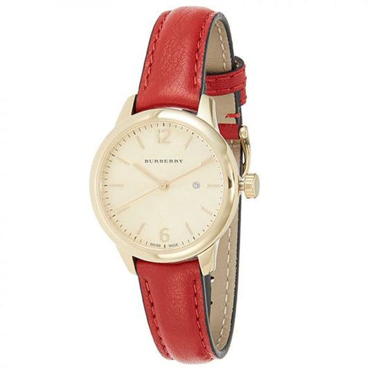 Burberry The Classic Gold Dial Red Leather Strap Watch for Women - BU10102