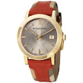 Burberry The City Gold Dial Orange Leather Strap Watch for Women - BU9016