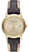 Burberry The City Gold Dial Black Leather Strap Watch for Men - BU9032