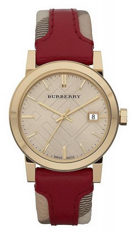 Burberry Heritage Nova Gold Dial Haymarket Leather Strap Watch for Women - BU9111