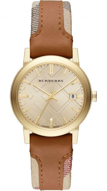 Burberry The City Gold Dial Brown Leather Strap Watch for Women - BU9133