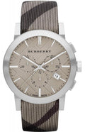 Burberry The City Smoke Beige Dial Checked Brown Leather Strap Watch for Men - BU9358