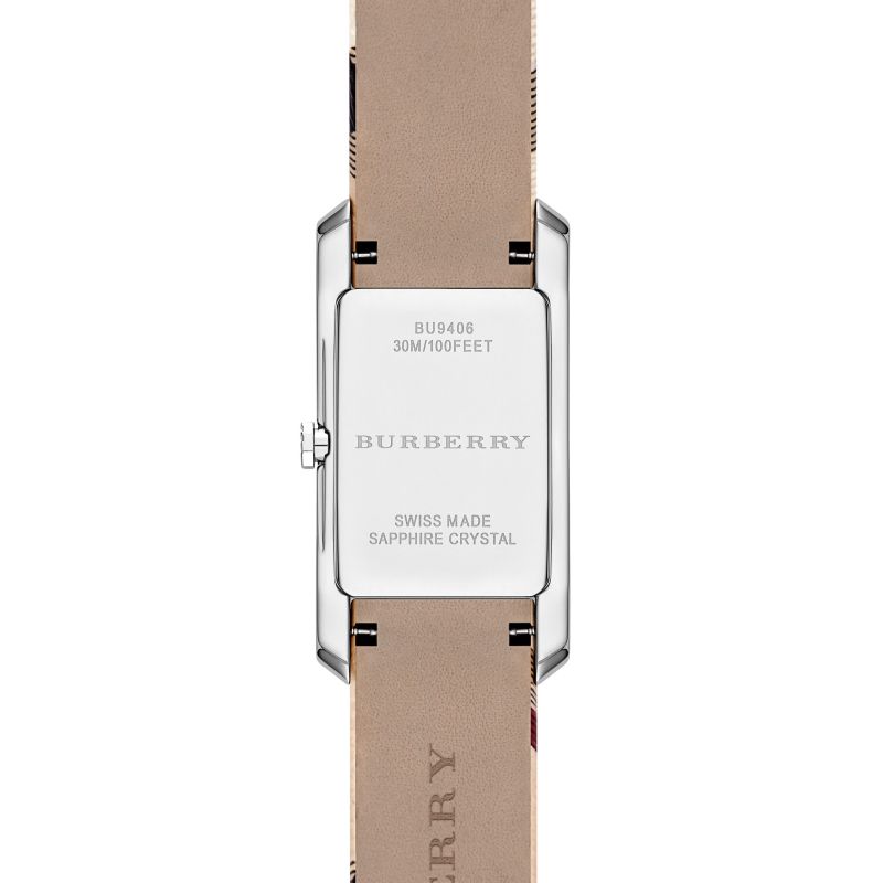 Burberry The Pioneer Silver Dial Haymarket Beige Leather Strap Watch for Women - BU9406