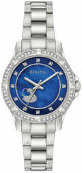 Bulova Crystal Collection Mother of Pearl Blue Dial Silver Steel Strap Watch for Women - 96L238