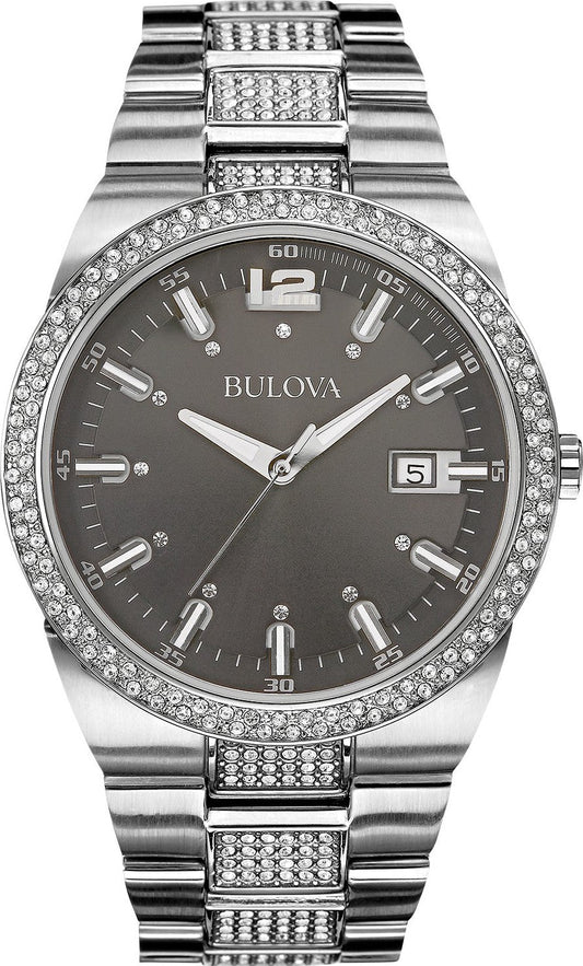 Bulova Crystal Collection Brown Dial Silver Steel Strap Watch for Men - 96B221