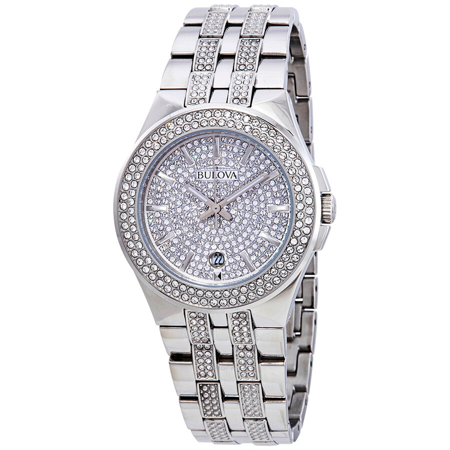 Bulova Crystal Pave Silver Dial Silver Steel Strap Watch for Men - 96B235