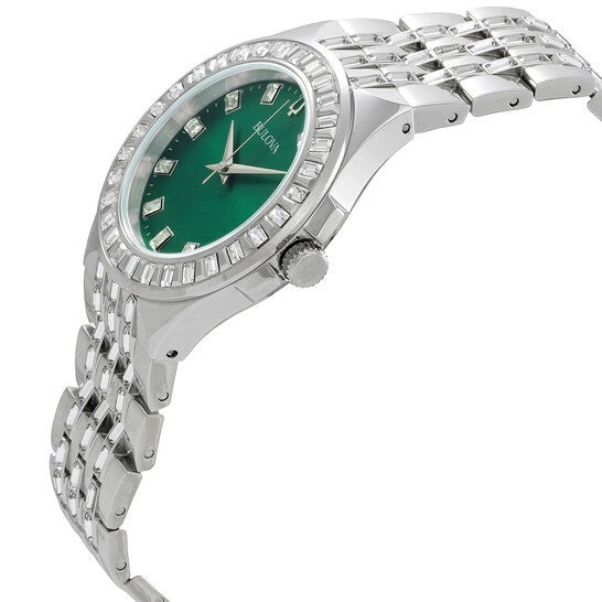 Bulova Phantom Classic Baguette Green Dial Silver Steel Strap Watch for Men - 96A253