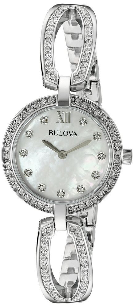 Bulova Crystal Collection Mother of Pearl Dial Silver Steel Strap Watch for Women - 96L223