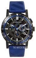 Burberry The City Sport Chronograph Black Dial Blue Rubber Strap Watch For Men - BU9807