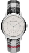 Burberry The Classic Silver Dial Horseferry Black Leather Strap Watch for Men - BU10002