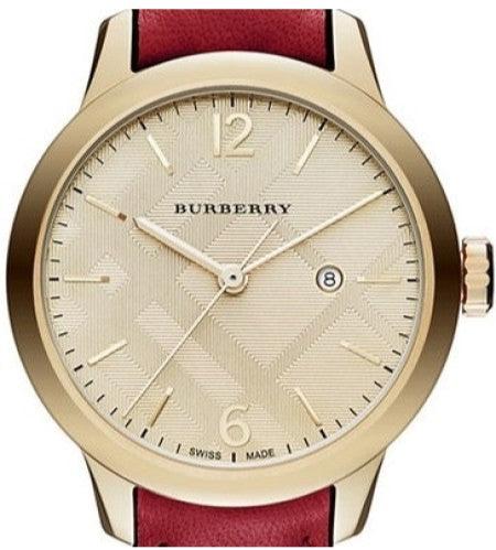 Burberry The Classic Gold Dial Red Leather Strap Watch for Women - BU10102