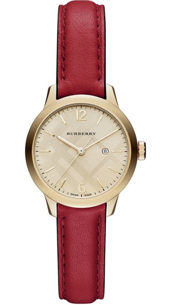 Burberry The Classic Gold Dial Red Leather Strap Watch for Women - BU10102