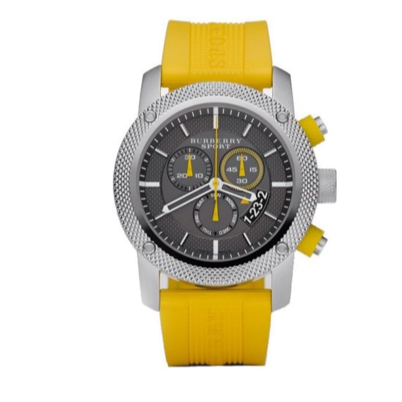 Burberry Sport Chronograph Grey Dial Yellow Rubber Strap Watch for Men - BU7712