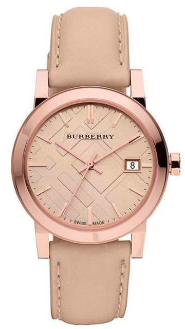 Burberry The City Rose Gold Dial Beige Leather Strap Watch for Women - BU9014