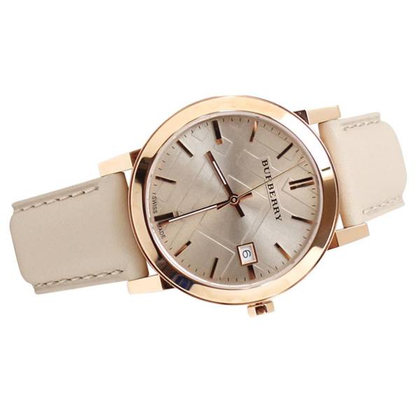 Burberry The City Rose Gold Dial Beige Leather Strap Watch for Women - BU9014