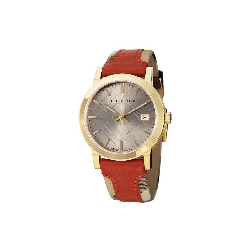 Burberry The City Gold Dial Orange Leather Strap Watch for Women - BU9016