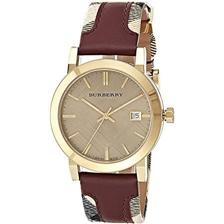 Burberry Heritage Nova Gold Dial Haymarket Leather Strap Watch for Women - BU9111