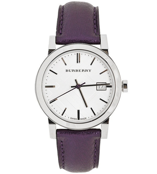 Burberry The City Silver Dial Purple Leather Strap Watch for Women - BU9122