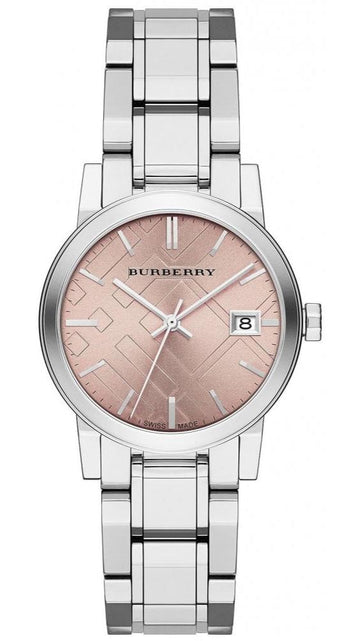 Burberry The City Pink Dial Silver Steel Strap Watch for Women - BU9124