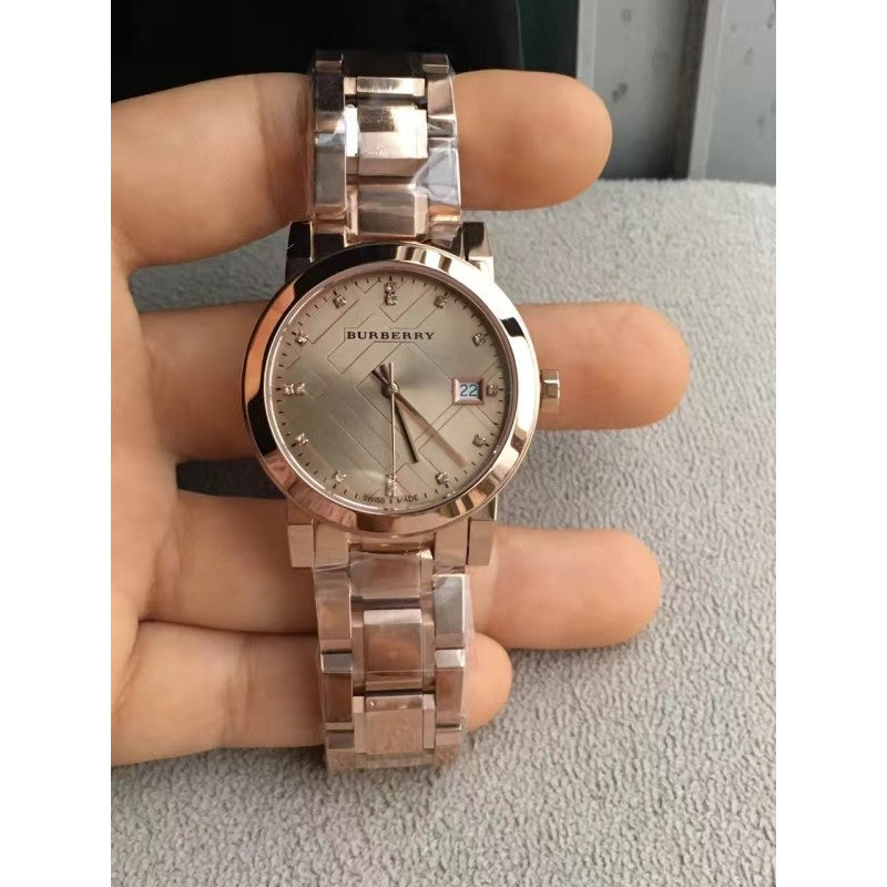 Burberry The City Rose Gold Dial with Diamonds Rose Gold Stainless Steel Watch for Women - BU9126