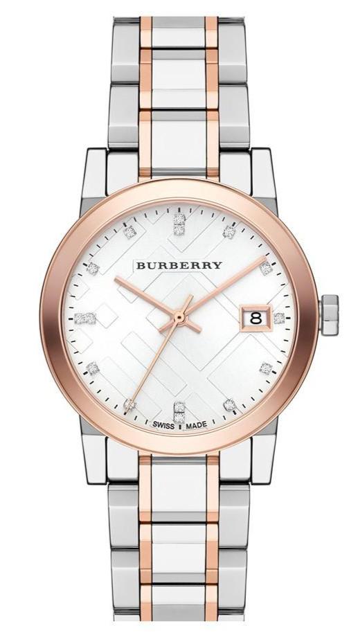 Burberry The City Diamonds White Dial Two Tone Steel Strap Watch for Women - BU9127