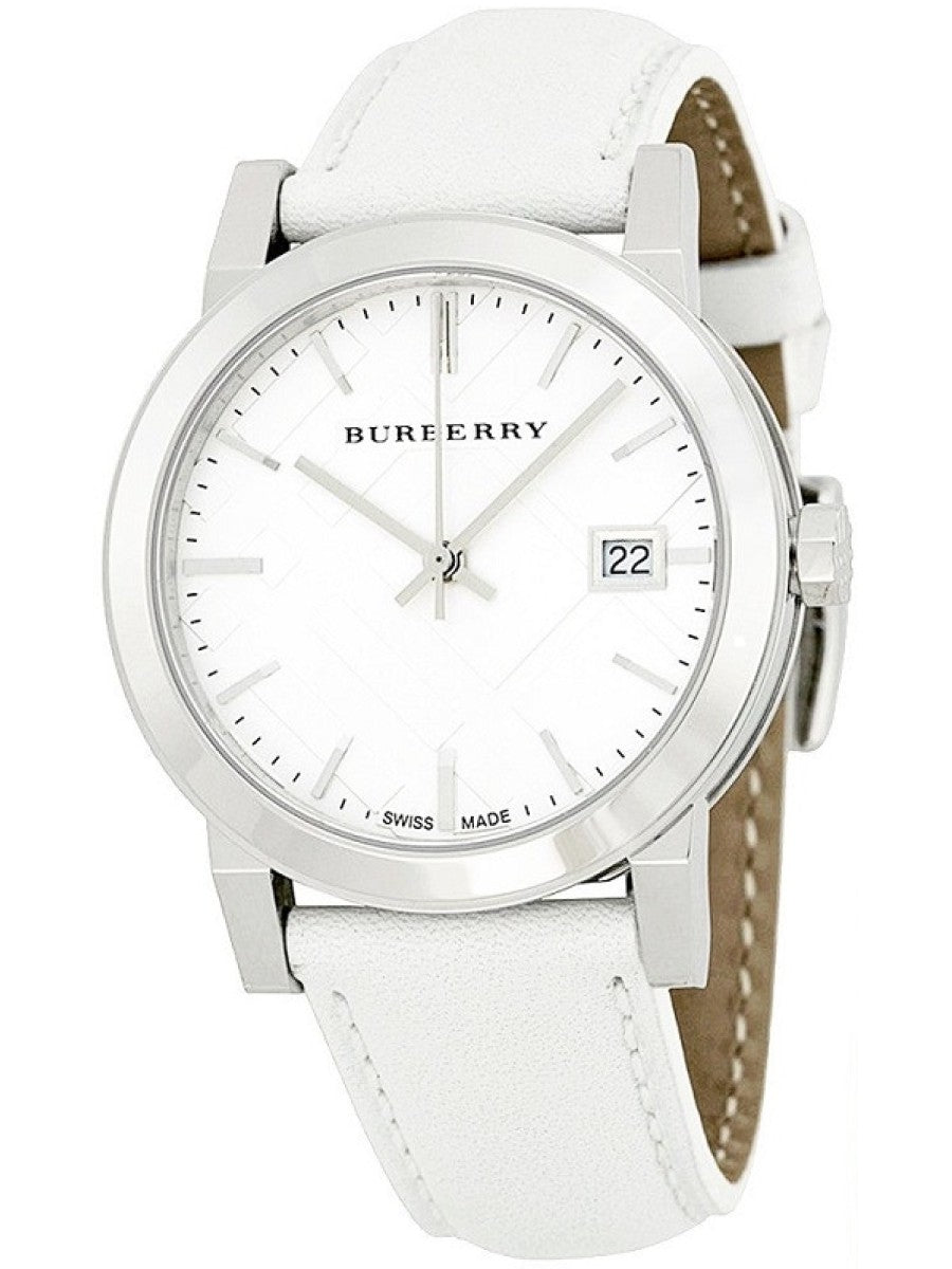 Burberry The City White Dial White Leather Strap Watch for Women - BU9128