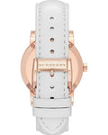 Burberry The City Silver Diamonds Dial White Leather Strap Watch for Women - BU9130