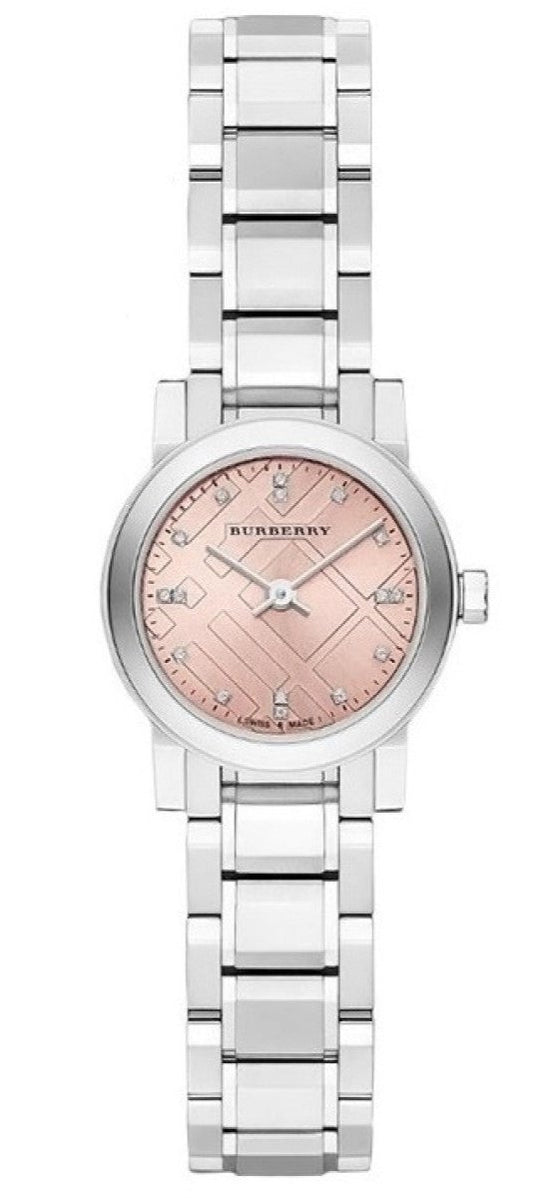 Burberry The City Diamonds Pink Dial Silver Steel Strap Watch for Women - BU9223