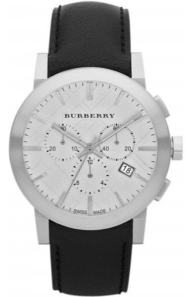 Burberry The City Chronograph White Dial Black Leather Strap Watch for Men - BU9355