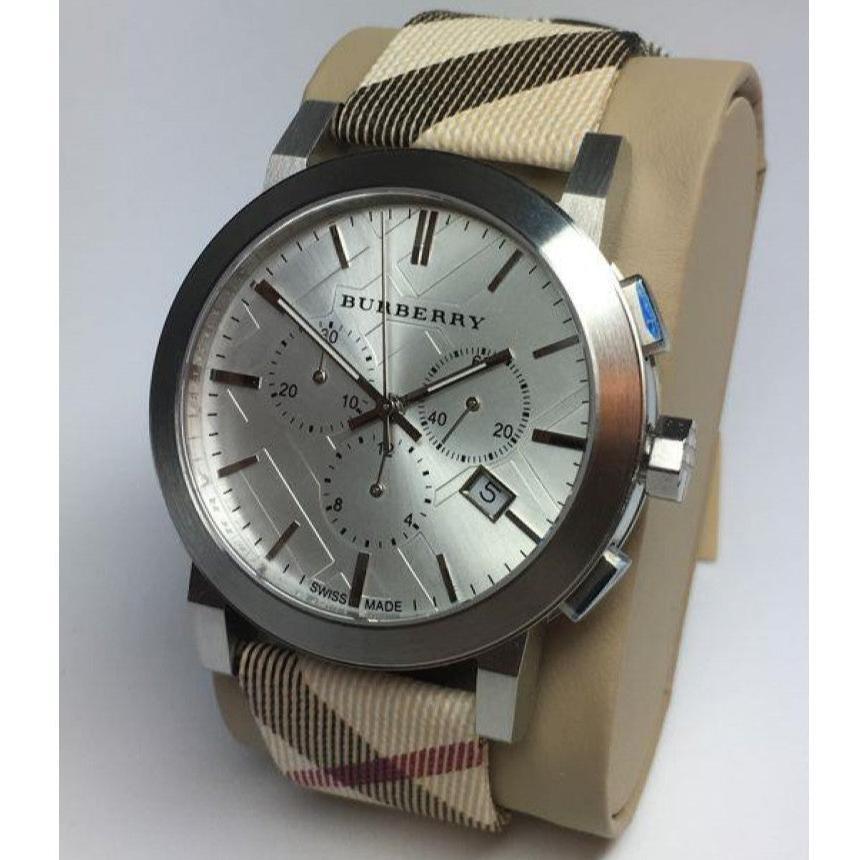 Burberry The City Nova White Dial Checked Brown Leather Strap Watch for Men - BU9357