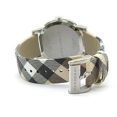 Burberry The City Nova White Dial Checked Brown Leather Strap Watch for Men - BU9357