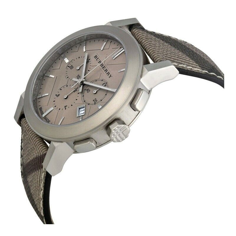 Burberry The City Smoke Beige Dial Checked Brown Leather Strap Watch for Men - BU9358