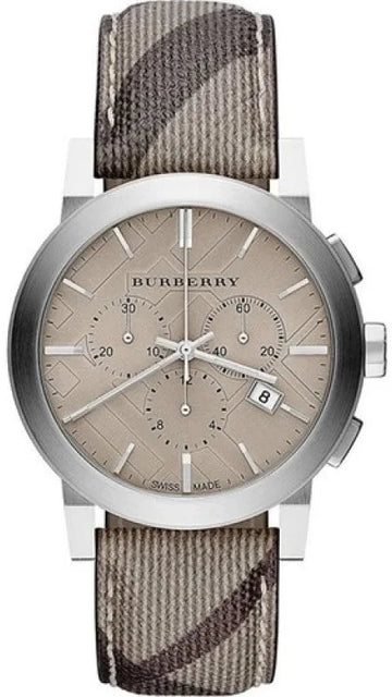 Burberry The City Smoked Brown Dial Checkered Brown Leather Strap Watch for Men - BU9361