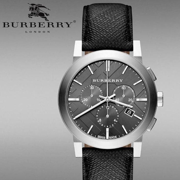 Burberry The City Grey Dial Black Leather Strap Watch for Men - BU9362