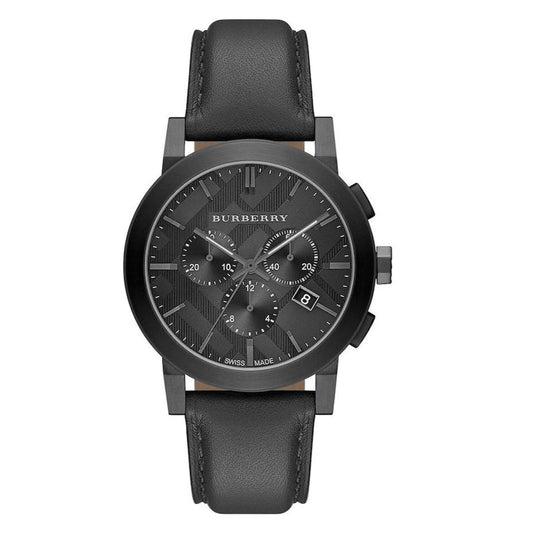 Burberry The City Black Dial Black Leather Watch for Men - BU9364