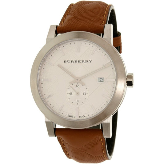 Burberry The City Silver Dial Brown Leather Strap Watch for Men - BU9904