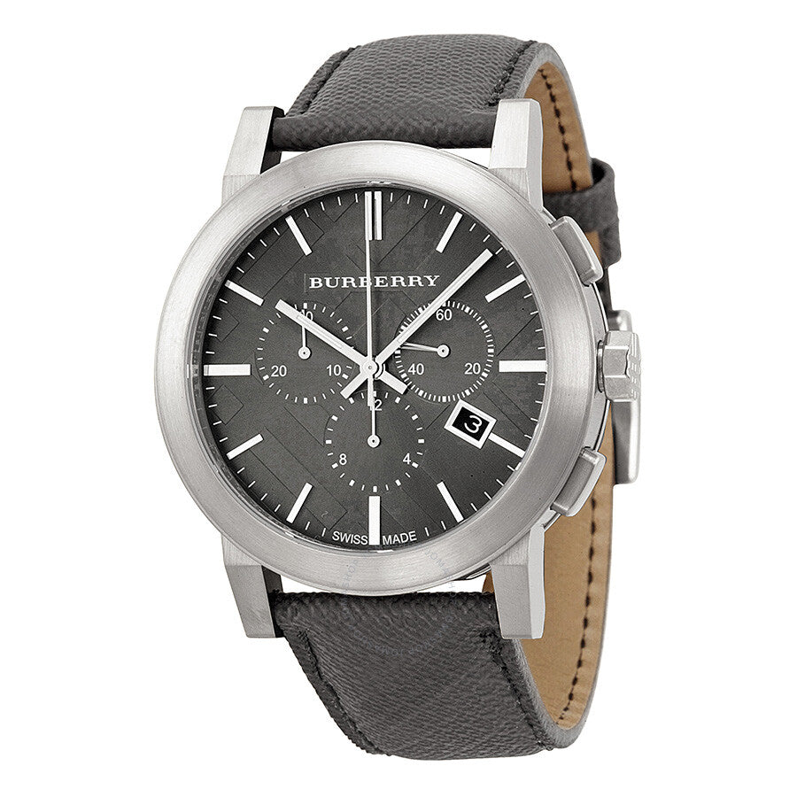 Burberry The City Grey Dial Black Leather Strap Watch for Men - BU9362