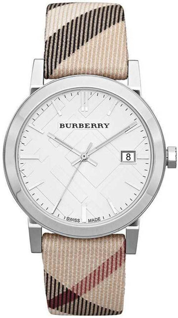 Burberry The City White Dial Beige Leather Strap Watch for Women - BU9113