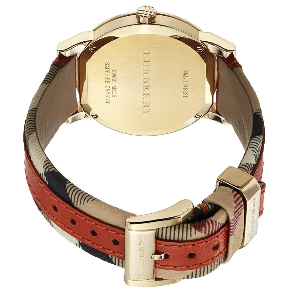 Burberry The City Gold Dial Orange Leather Strap Watch for Women - BU9016